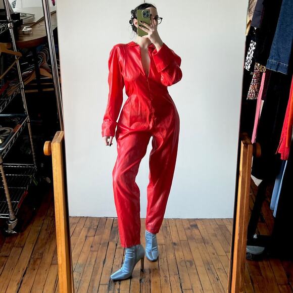 Norma Kamali Pants - Vintage 1980s OMO NORMA KAMALI Red Jumpsuit